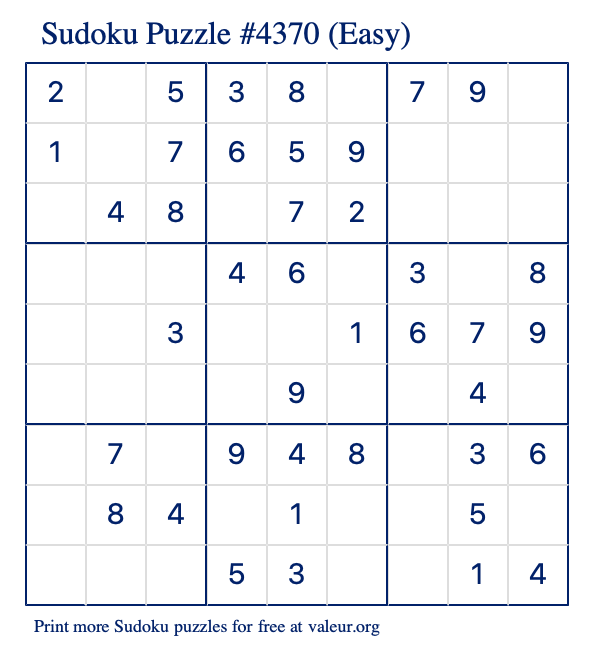 Free Printable Easy Sudoku Puzzle number 4370