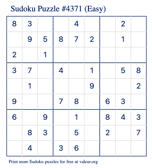 Free Printable Easy Sudoku Puzzle number 4371