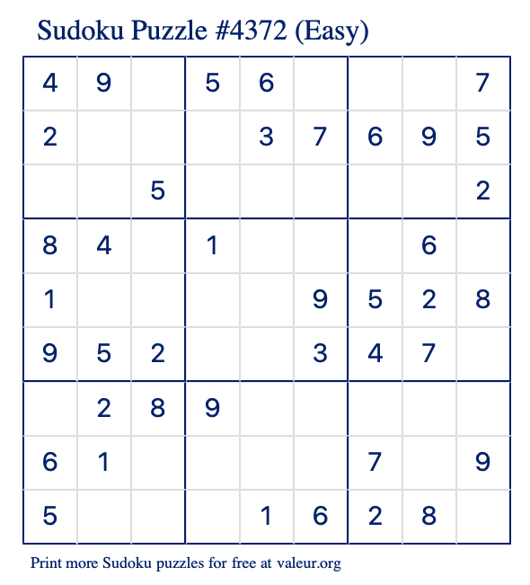 Free Printable Easy Sudoku Puzzle number 4372