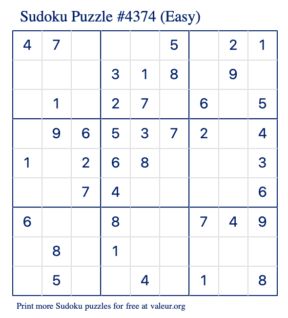 Free Printable Easy Sudoku Puzzle number 4374