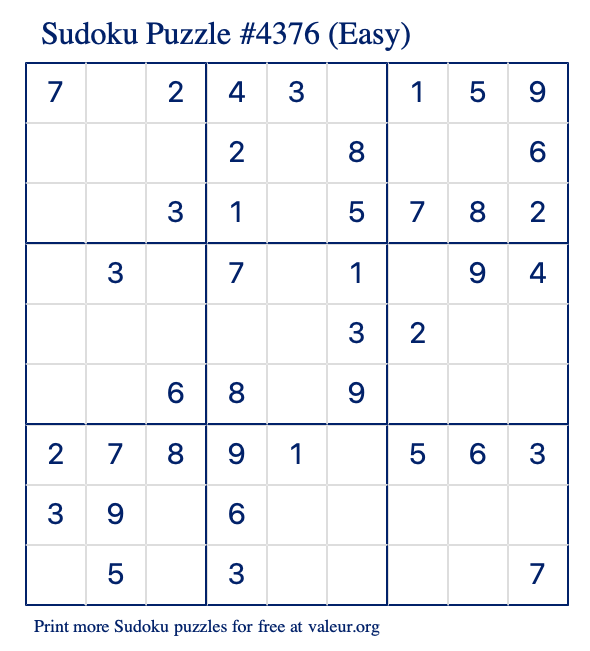 Free Printable Easy Sudoku Puzzle number 4376