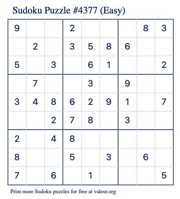 Free Printable Easy Sudoku Puzzle number 4377