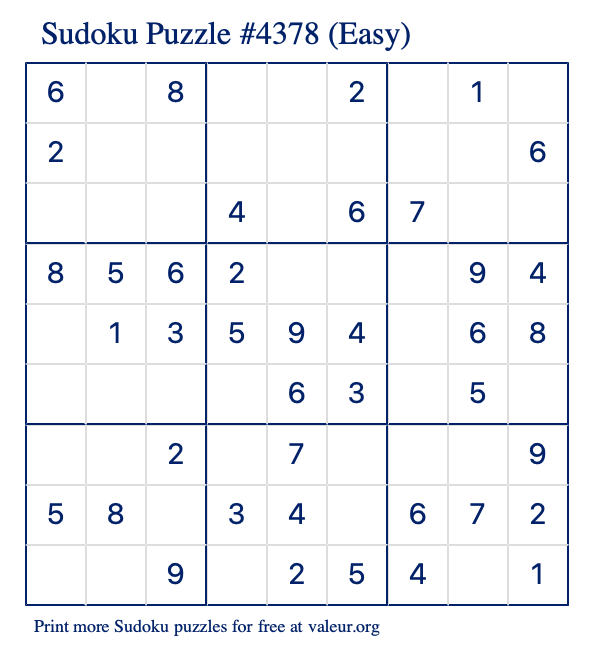Free Printable Easy Sudoku Puzzle number 4378