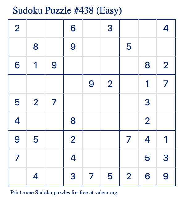 Free Printable Easy Sudoku Puzzle number 438