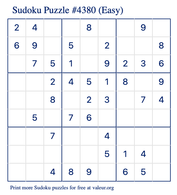 Free Printable Easy Sudoku Puzzle number 4380
