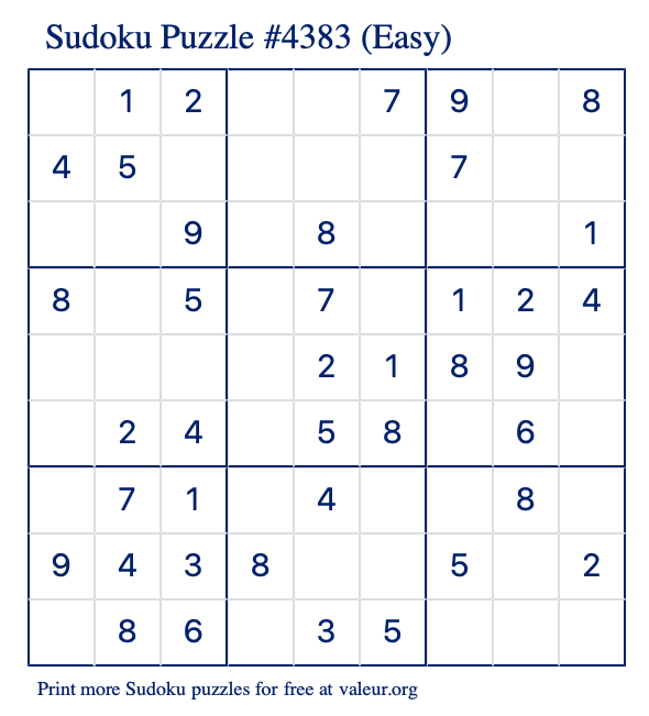 Free Printable Easy Sudoku Puzzle number 4383