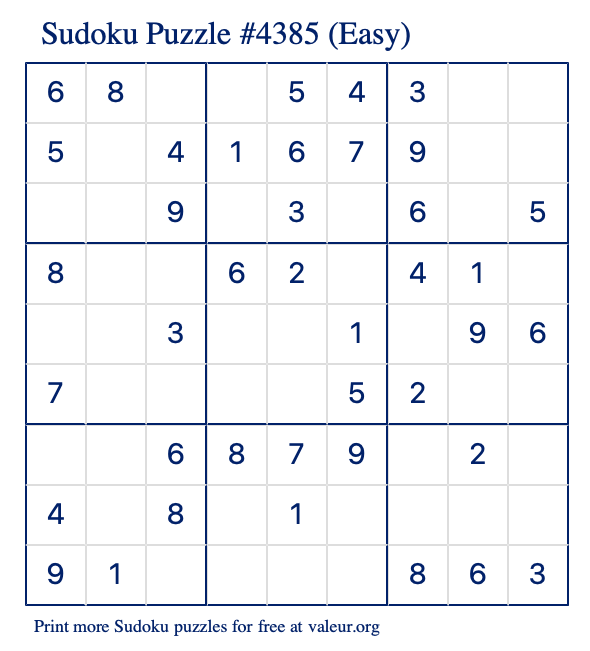 Free Printable Easy Sudoku Puzzle number 4385