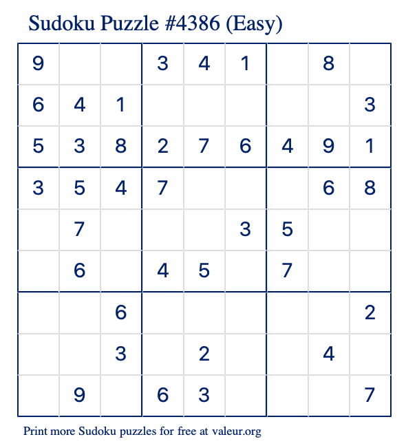 Free Printable Easy Sudoku Puzzle number 4386