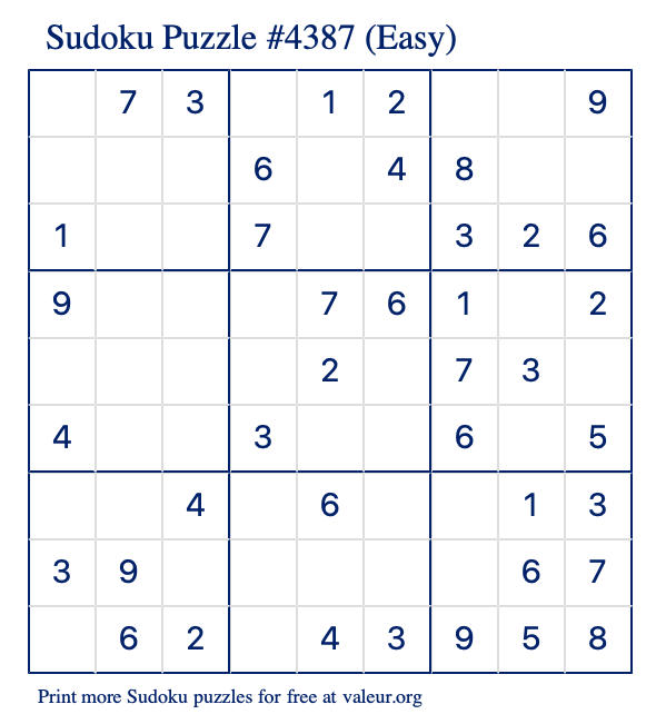 Free Printable Easy Sudoku Puzzle number 4387