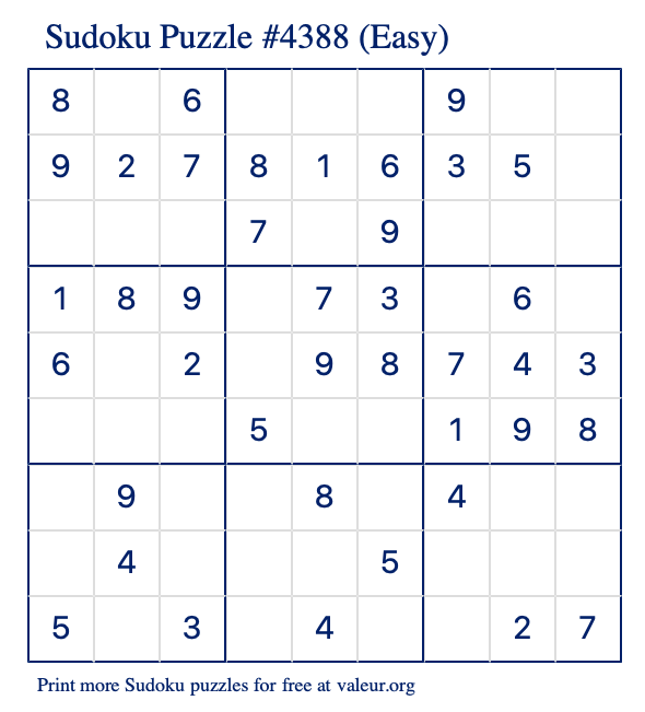 Free Printable Easy Sudoku Puzzle number 4388