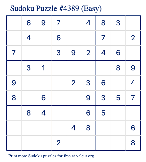 Free Printable Easy Sudoku Puzzle number 4389