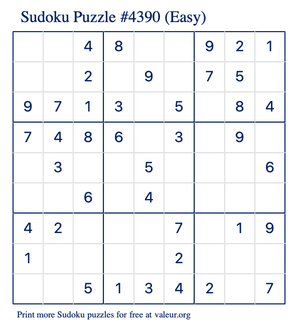 Free Printable Easy Sudoku Puzzle number 4390