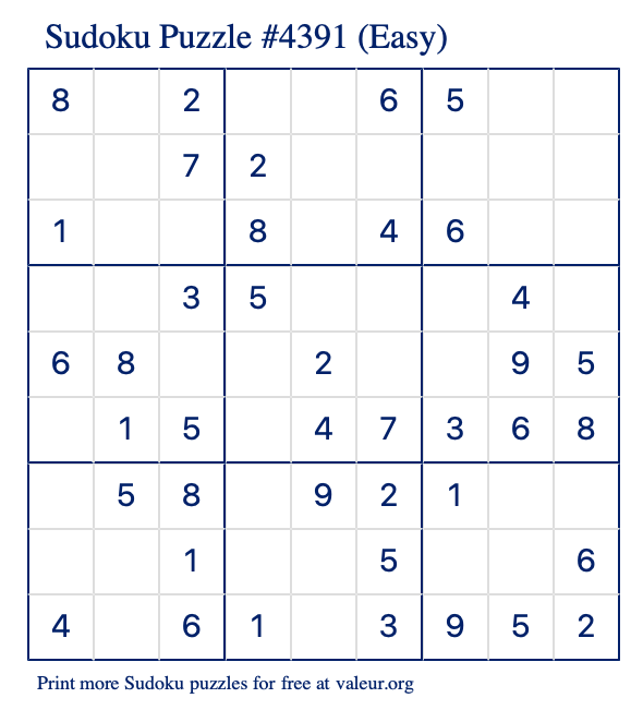 Free Printable Easy Sudoku Puzzle number 4391