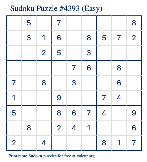Free Printable Easy Sudoku Puzzle number 4393
