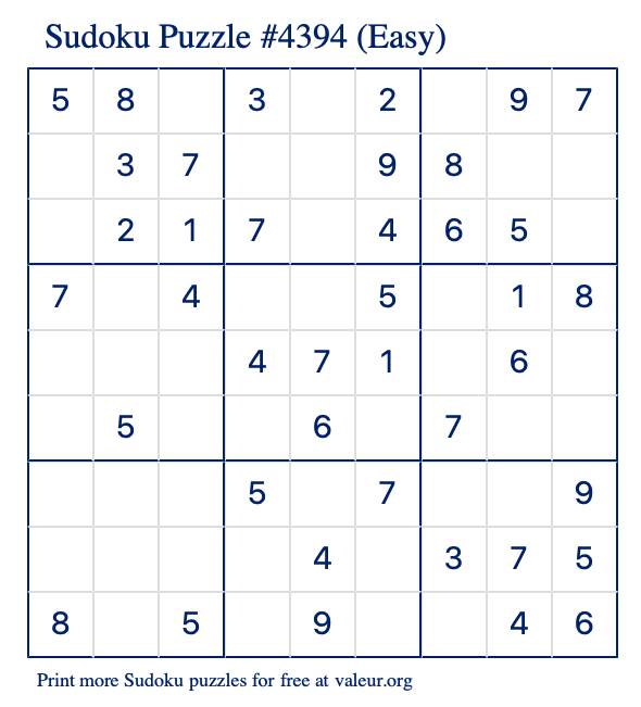 Free Printable Easy Sudoku Puzzle number 4394