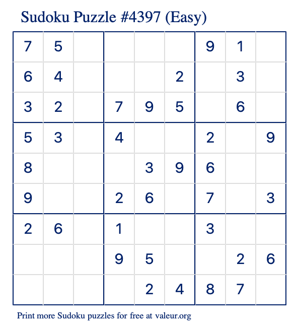 Free Printable Easy Sudoku Puzzle number 4397