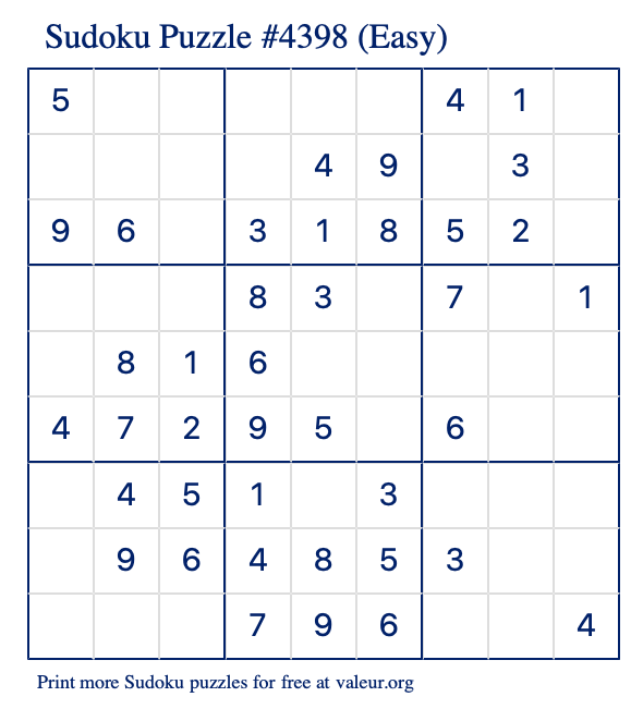 Free Printable Easy Sudoku Puzzle number 4398