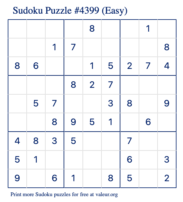 Free Printable Easy Sudoku Puzzle number 4399