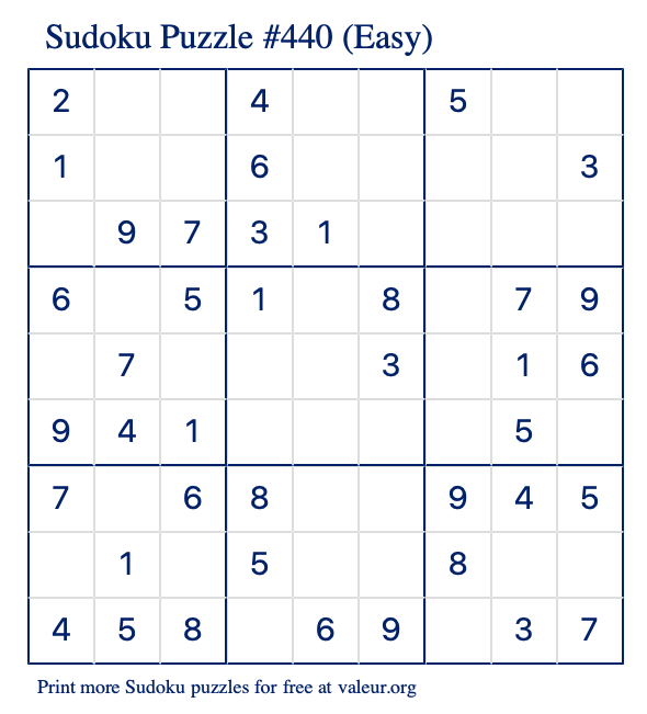 Free Printable Easy Sudoku Puzzle number 440