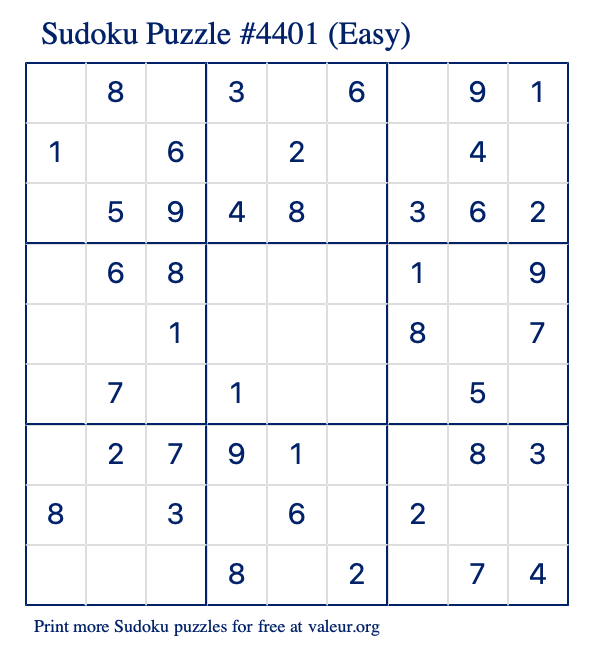 Free Printable Easy Sudoku Puzzle number 4401