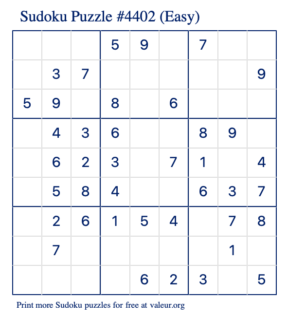 Free Printable Easy Sudoku Puzzle number 4402