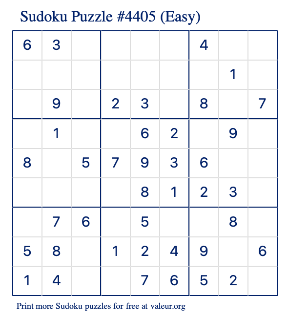 Free Printable Easy Sudoku Puzzle number 4405