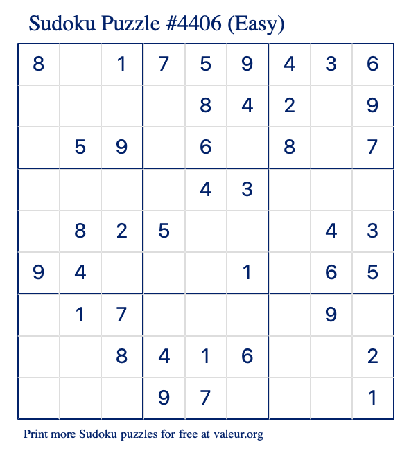 Free Printable Easy Sudoku Puzzle number 4406
