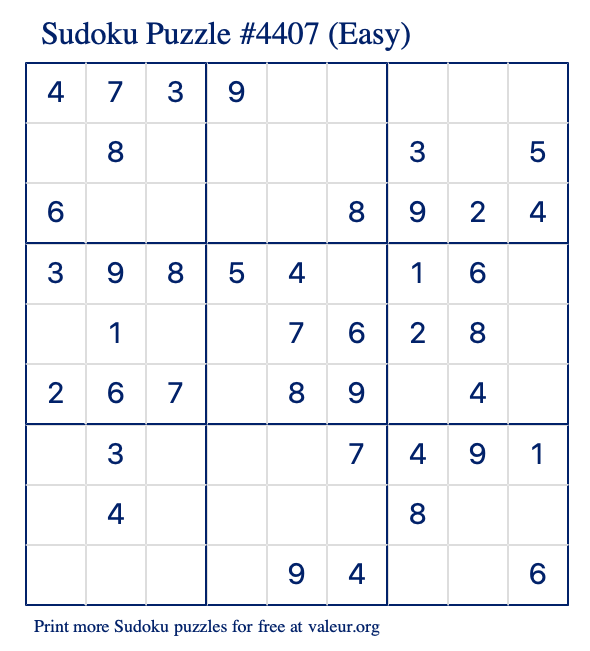 Free Printable Easy Sudoku Puzzle number 4407