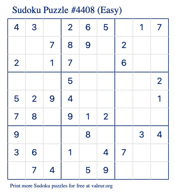 Free Printable Easy Sudoku Puzzle number 4408
