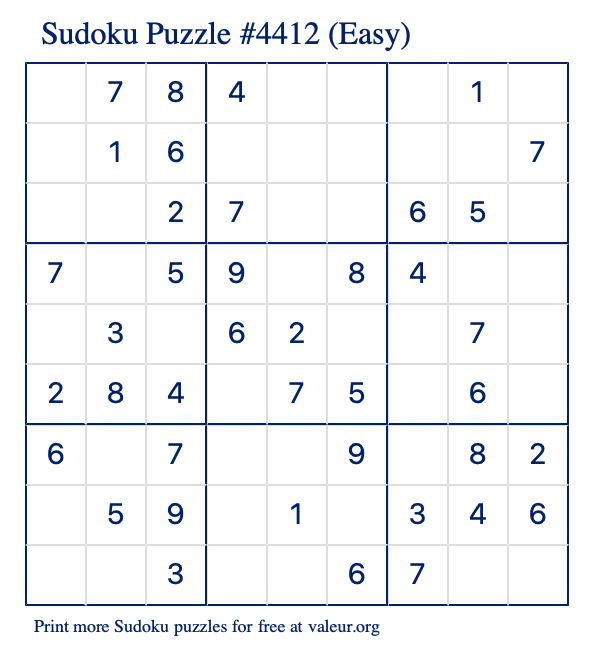 Free Printable Easy Sudoku Puzzle number 4412