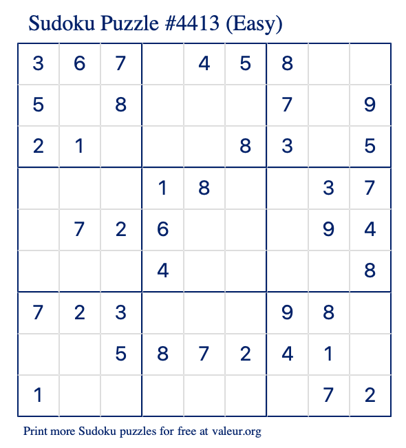 Free Printable Easy Sudoku Puzzle number 4413