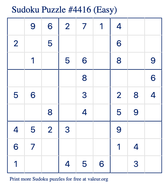 Free Printable Easy Sudoku Puzzle number 4416