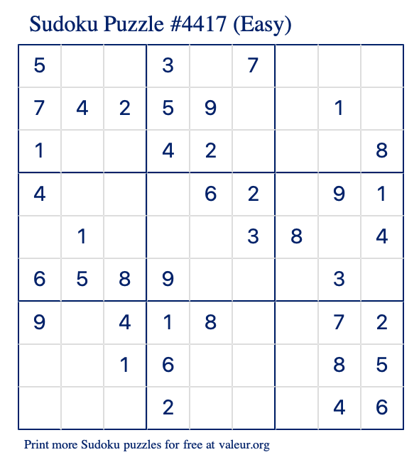 Free Printable Easy Sudoku Puzzle number 4417