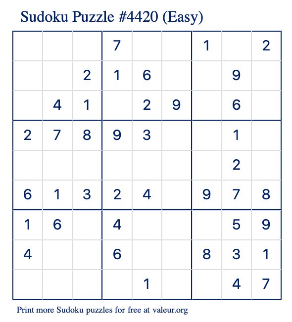 Free Printable Easy Sudoku Puzzle number 4420
