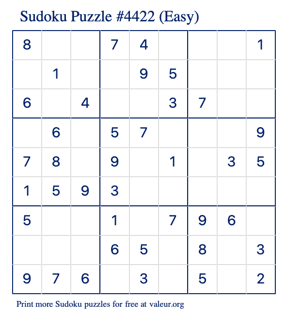 Free Printable Easy Sudoku Puzzle number 4422