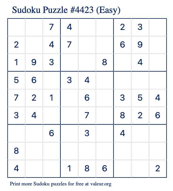 Free Printable Easy Sudoku Puzzle number 4423