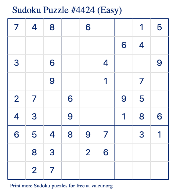 Free Printable Easy Sudoku Puzzle number 4424