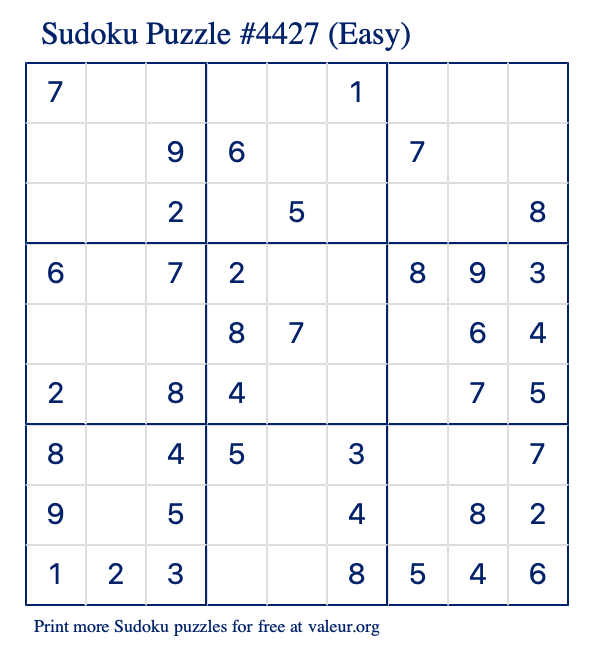 Free Printable Easy Sudoku Puzzle number 4427