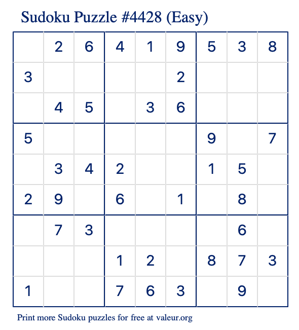 Free Printable Easy Sudoku Puzzle number 4428