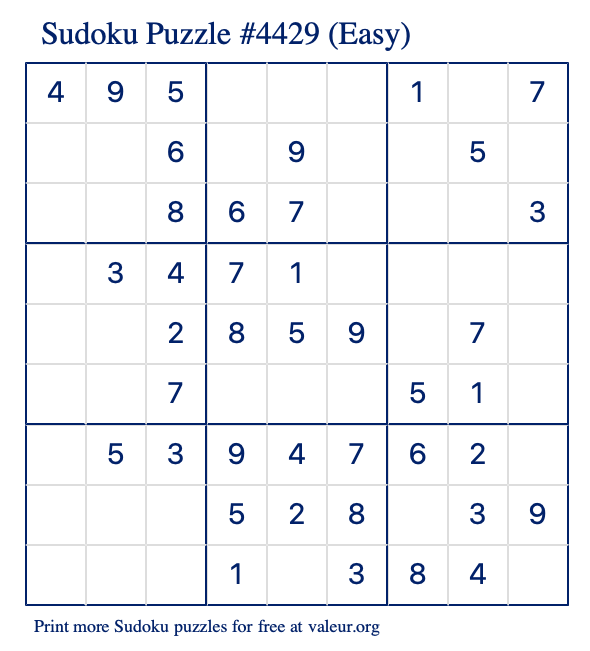 Free Printable Easy Sudoku Puzzle number 4429