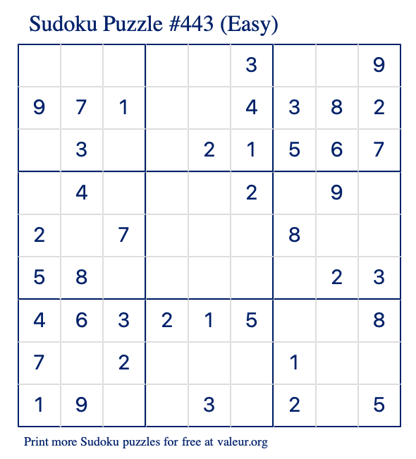 Free Printable Easy Sudoku Puzzle number 443