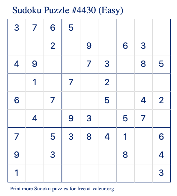 Free Printable Easy Sudoku Puzzle number 4430