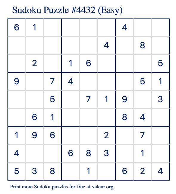 Free Printable Easy Sudoku Puzzle number 4432