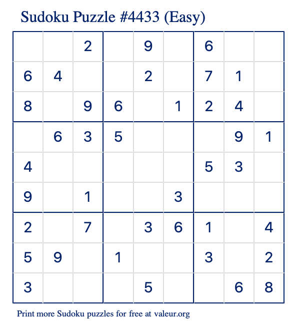 Free Printable Easy Sudoku Puzzle number 4433