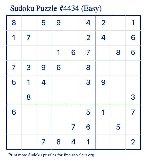 Free Printable Easy Sudoku Puzzle number 4434