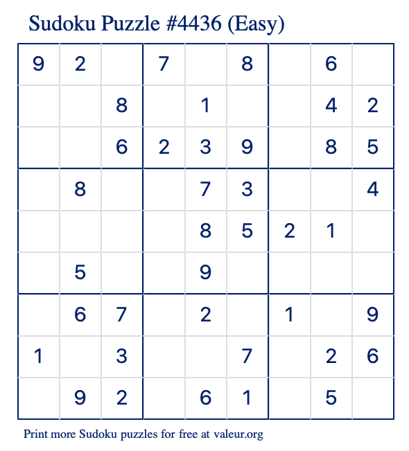 Free Printable Easy Sudoku Puzzle number 4436