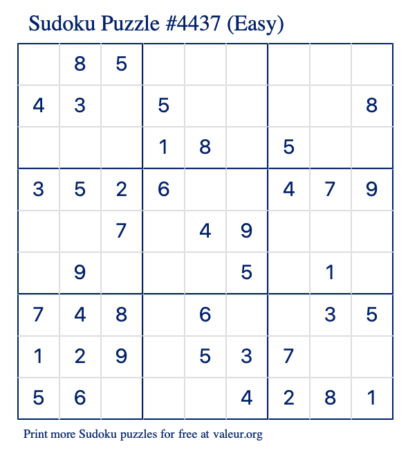 Free Printable Easy Sudoku Puzzle number 4437