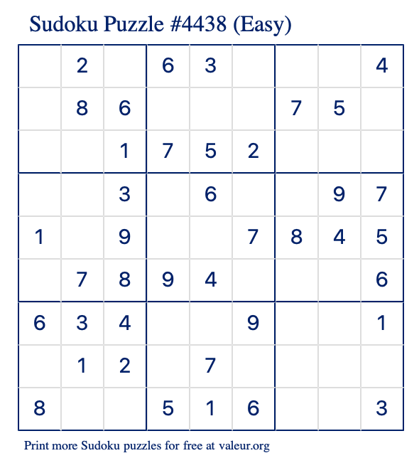 Free Printable Easy Sudoku Puzzle number 4438