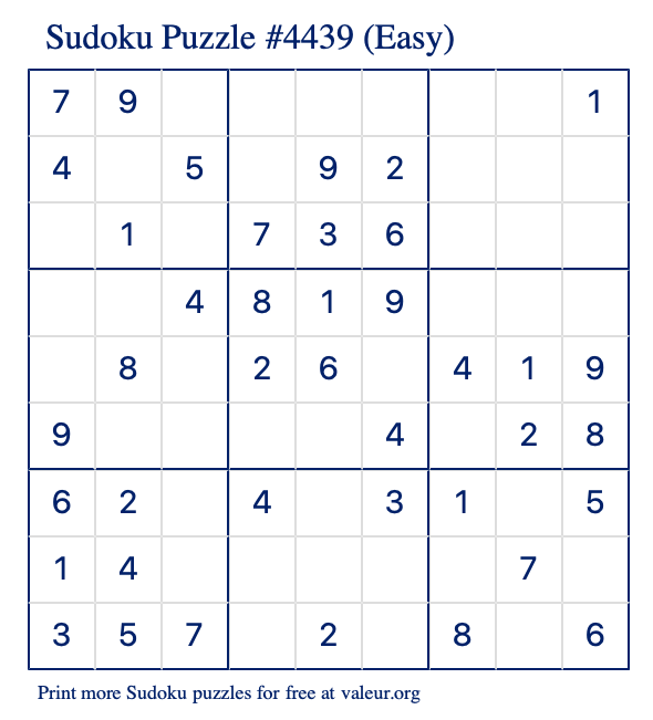 Free Printable Easy Sudoku Puzzle number 4439