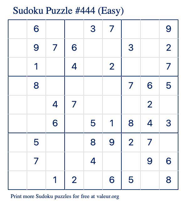 Free Printable Easy Sudoku Puzzle number 444